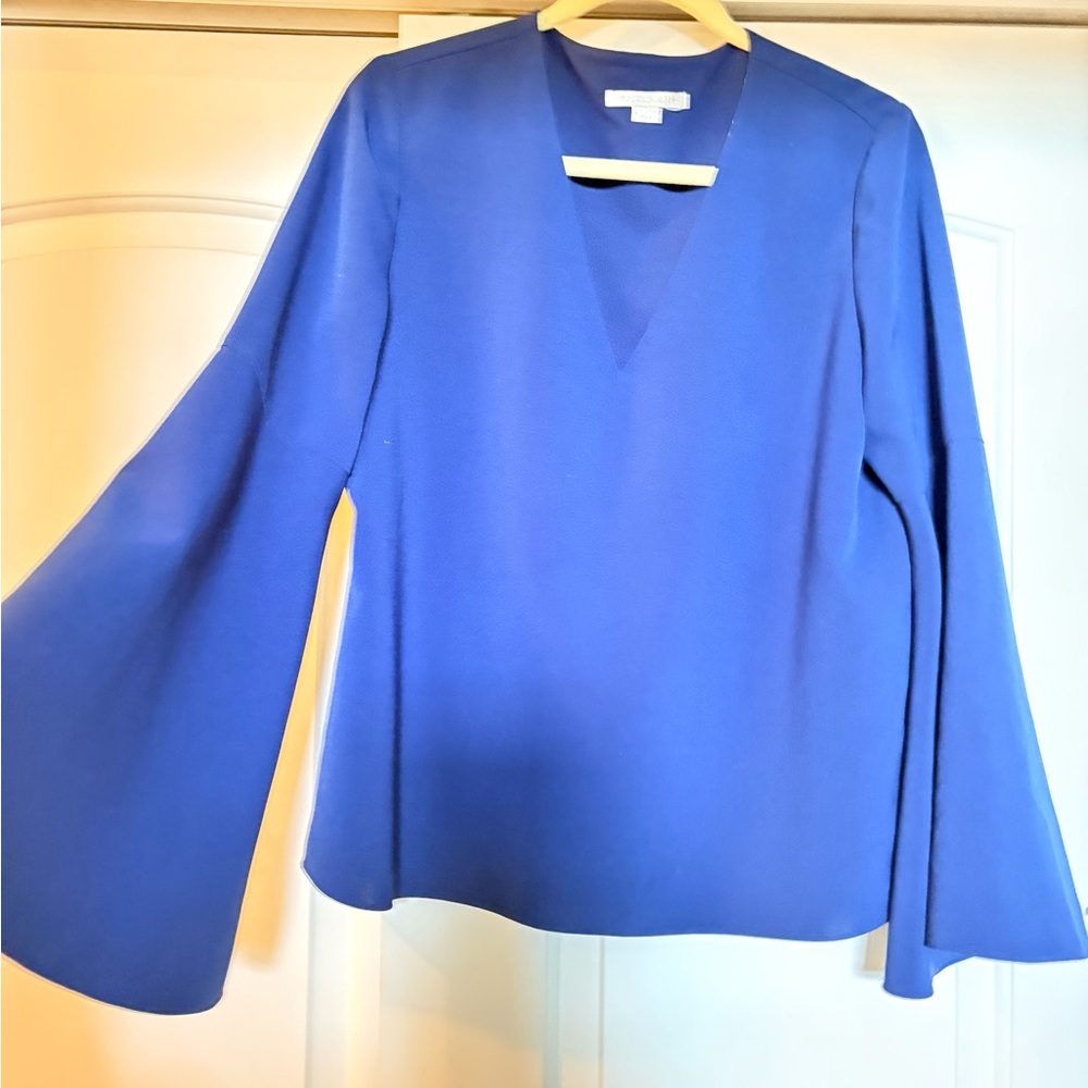 Cooper & Ella Royal Blue Bell Sleeved V-Neck Blouse